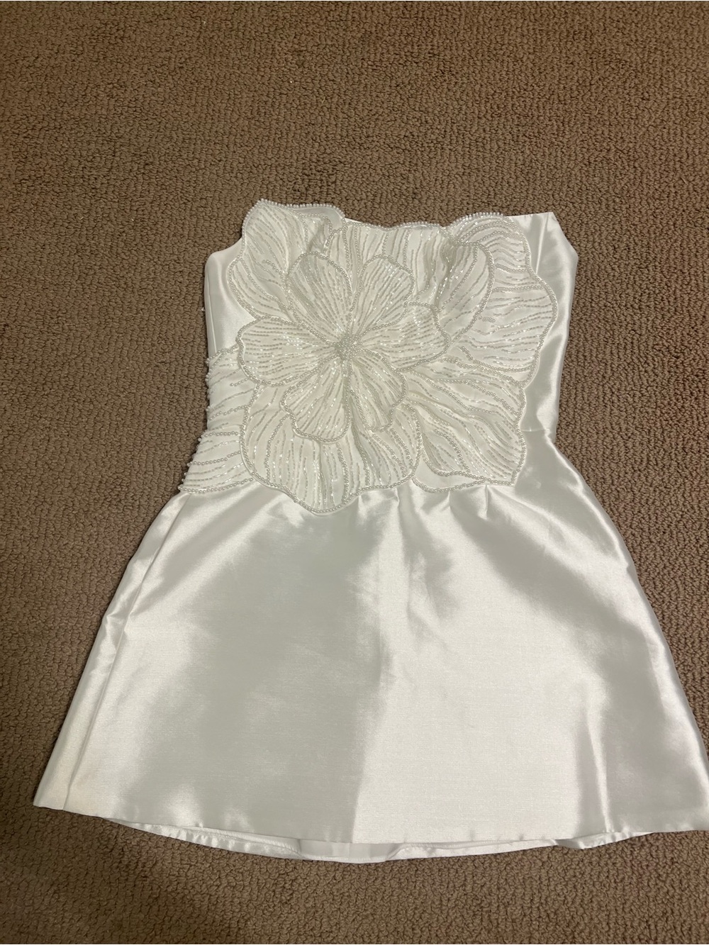 WATTERS BRIE STRAPLESS EMBELLISHED PEARL FLORAL A-LINE MINI DRESS